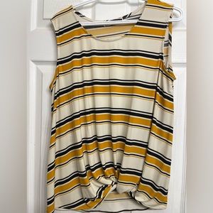 Mustard yellow and beige striped short sleeve top